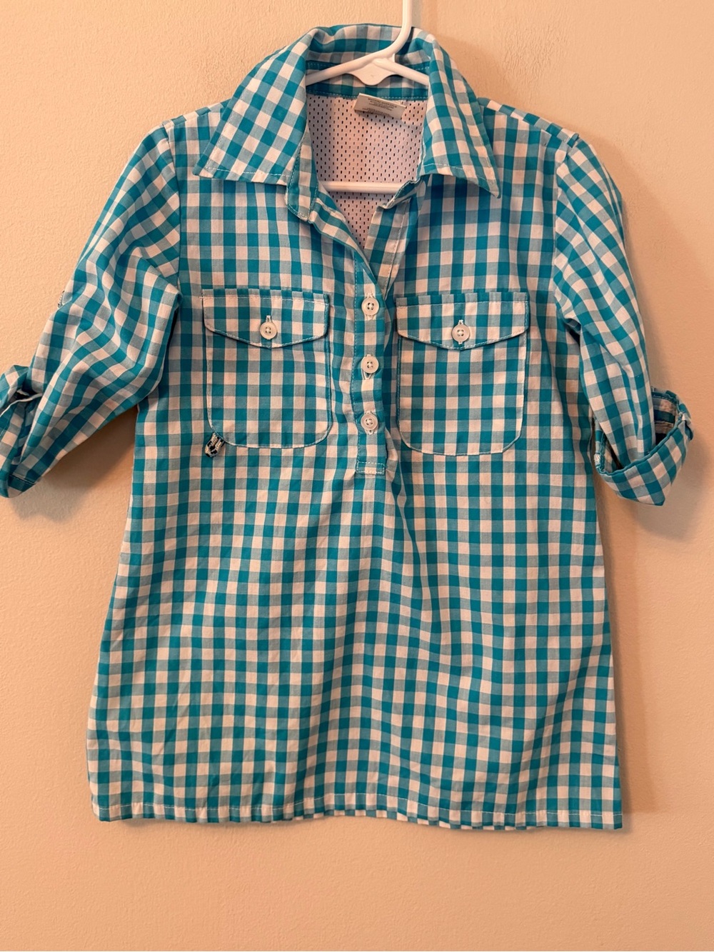 Prodoh Teal and White Gingham Button Tunic Shirt